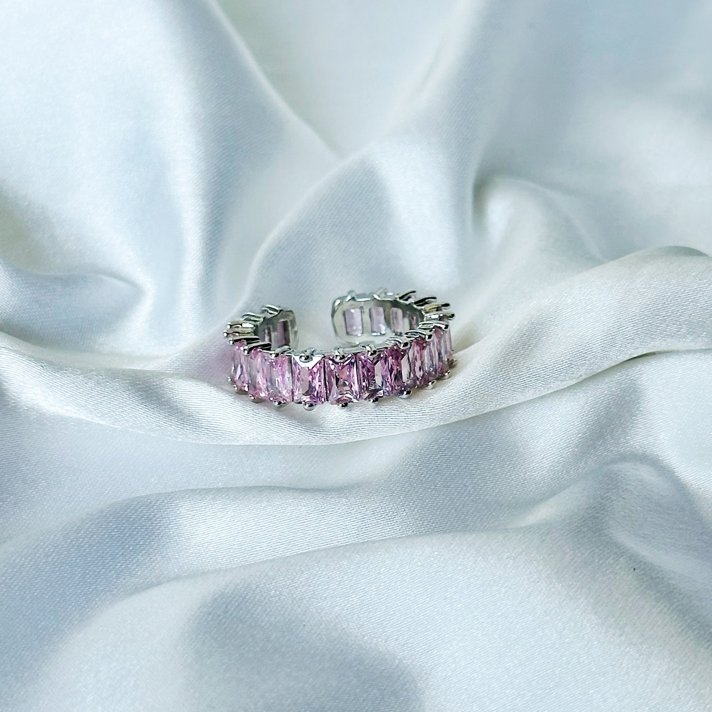 Matrix Design Pink Topaz Cubic Zircon American Diamond Silver Plated Adjustable Ring