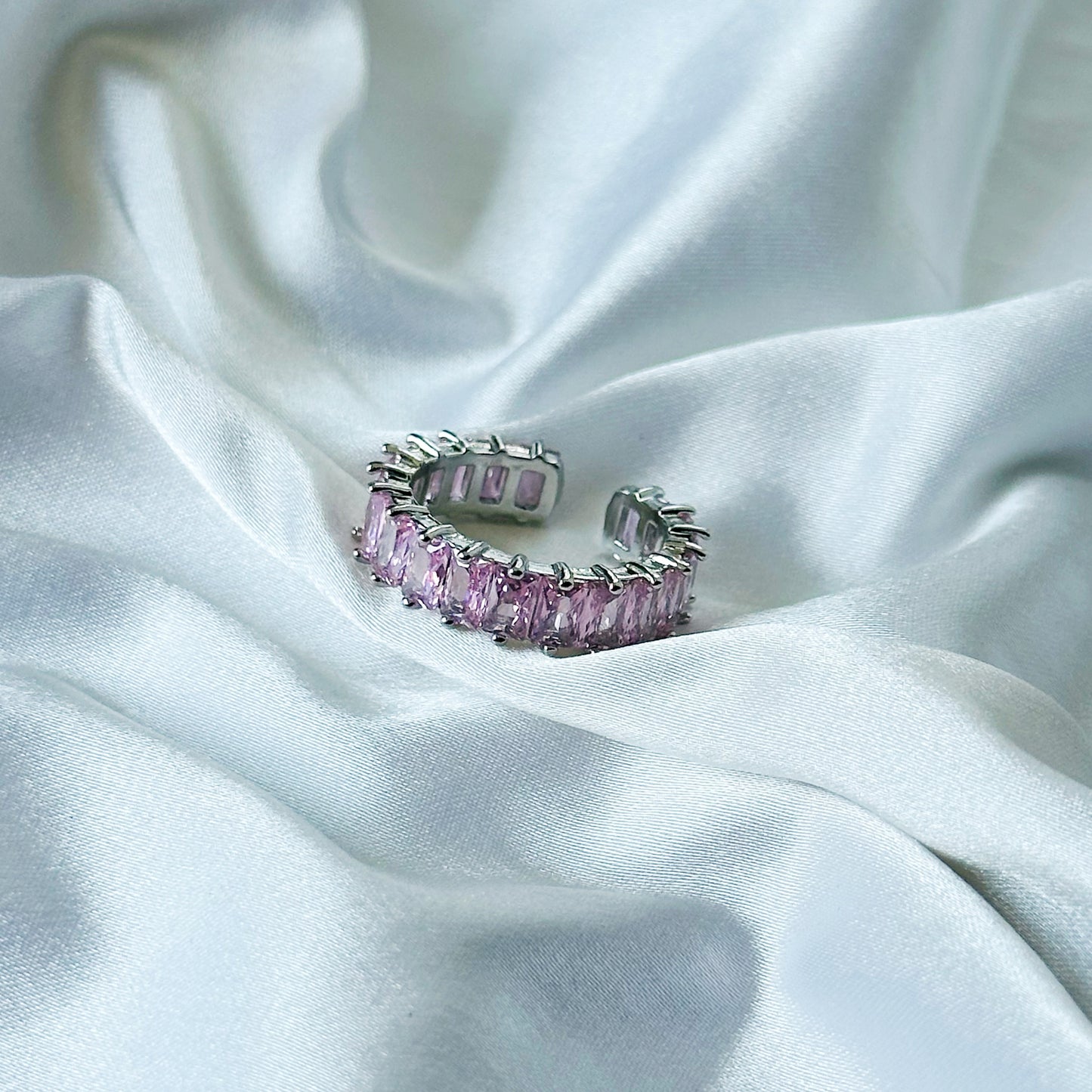 Pink Topaz Cubic Zirconia Ice Cut American Diamond Silver Plated Adjustable Ring