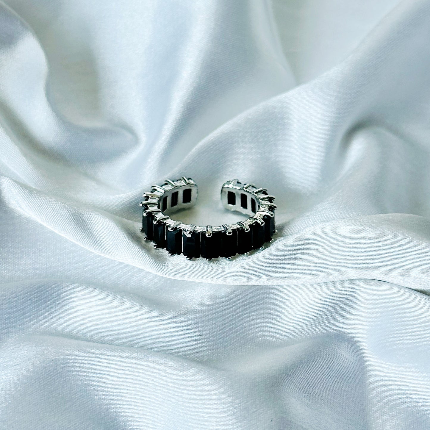 Matrix Design Black Zircon American Diamond Silver Plated Adjustable Ring