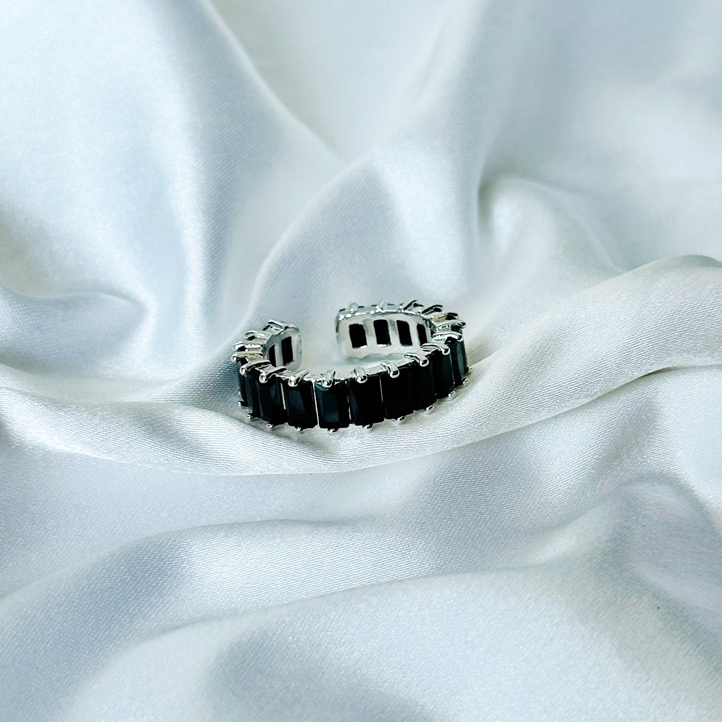 Matrix Design Black Zircon American Diamond Silver Plated Adjustable Ring