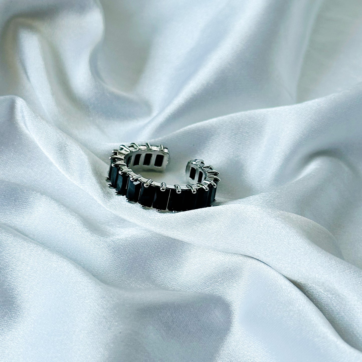 Matrix Design Black Zircon American Diamond Silver Plated Adjustable Ring