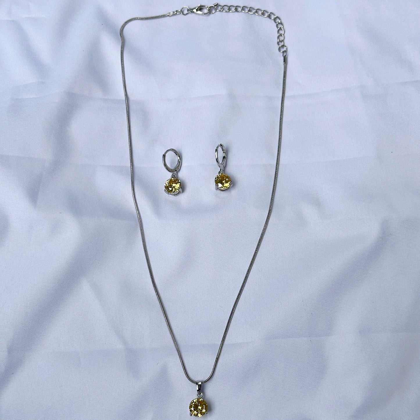 Yellow Topaz Cubic Zircon Silver Plated Pendant Set