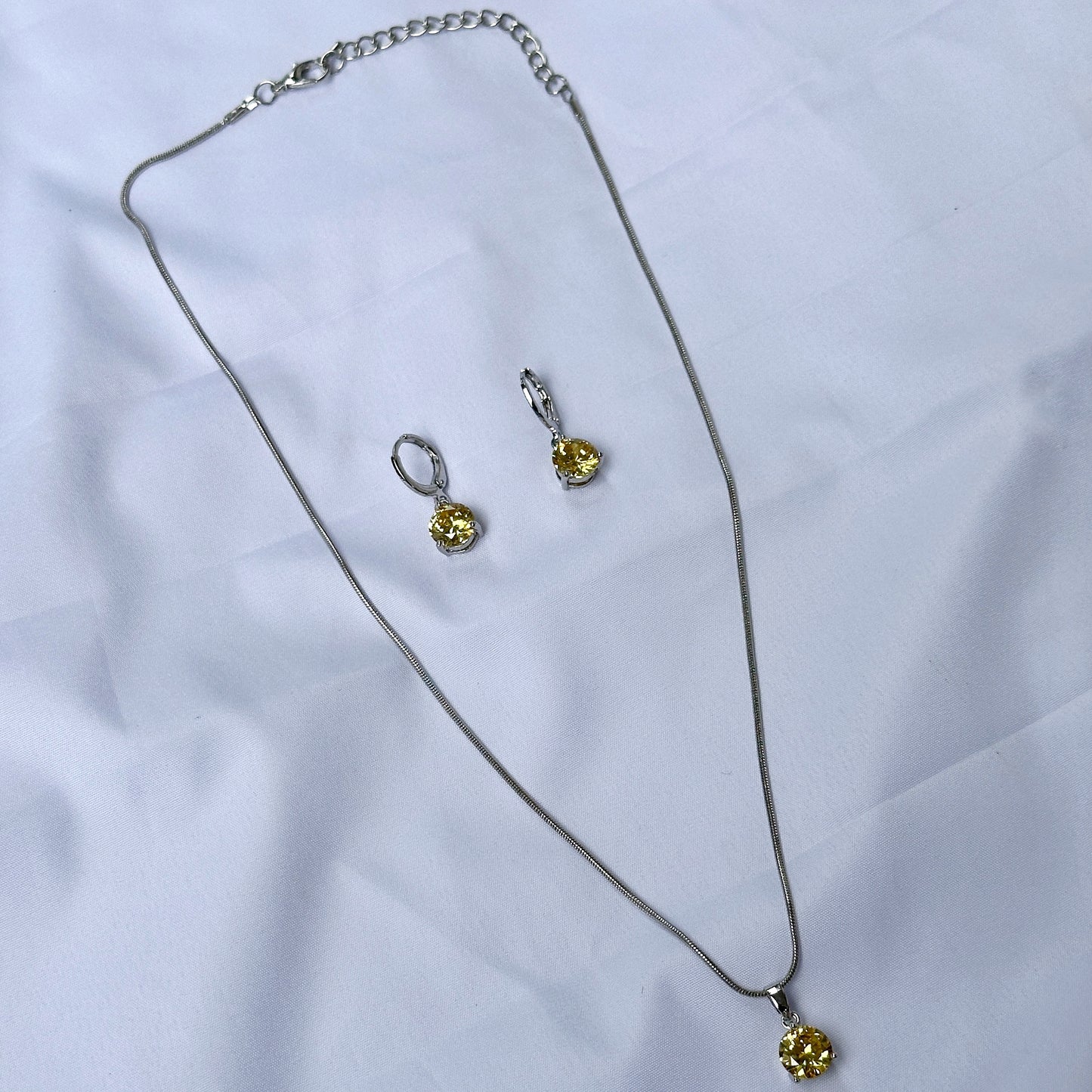 Yellow Topaz Cubic Zircon Silver Plated Pendant Set