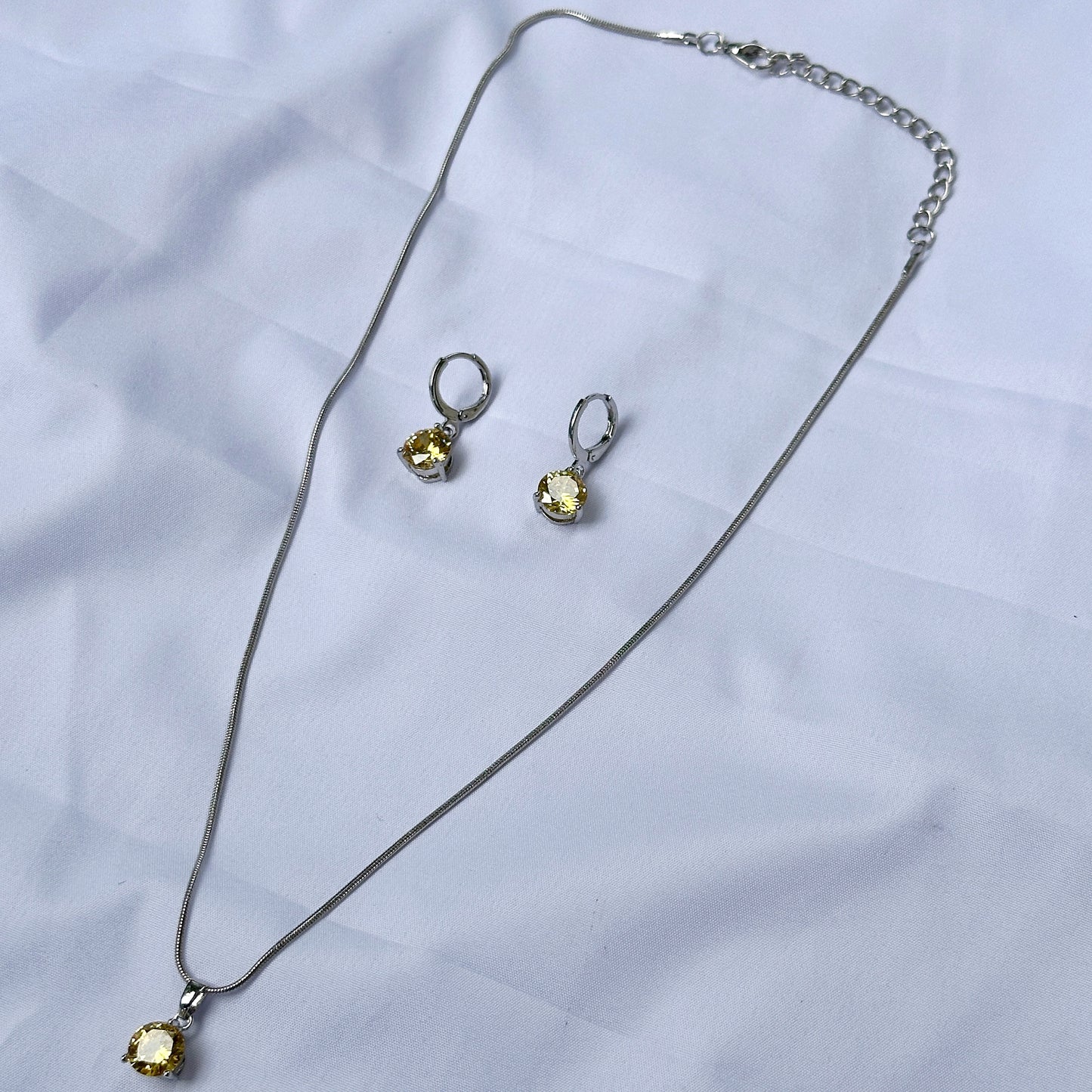 Yellow Topaz Cubic Zircon Silver Plated Pendant Set