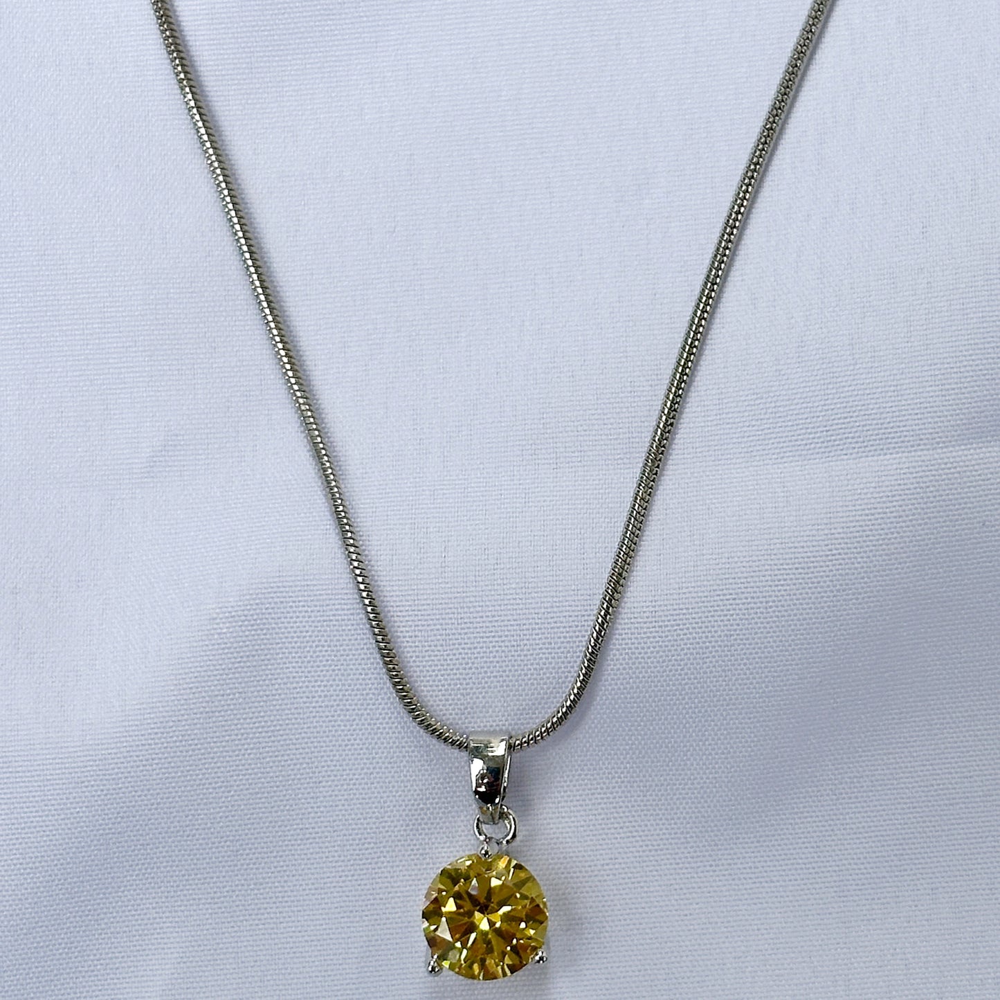 Yellow Topaz Cubic Zircon Silver Plated Pendant Set