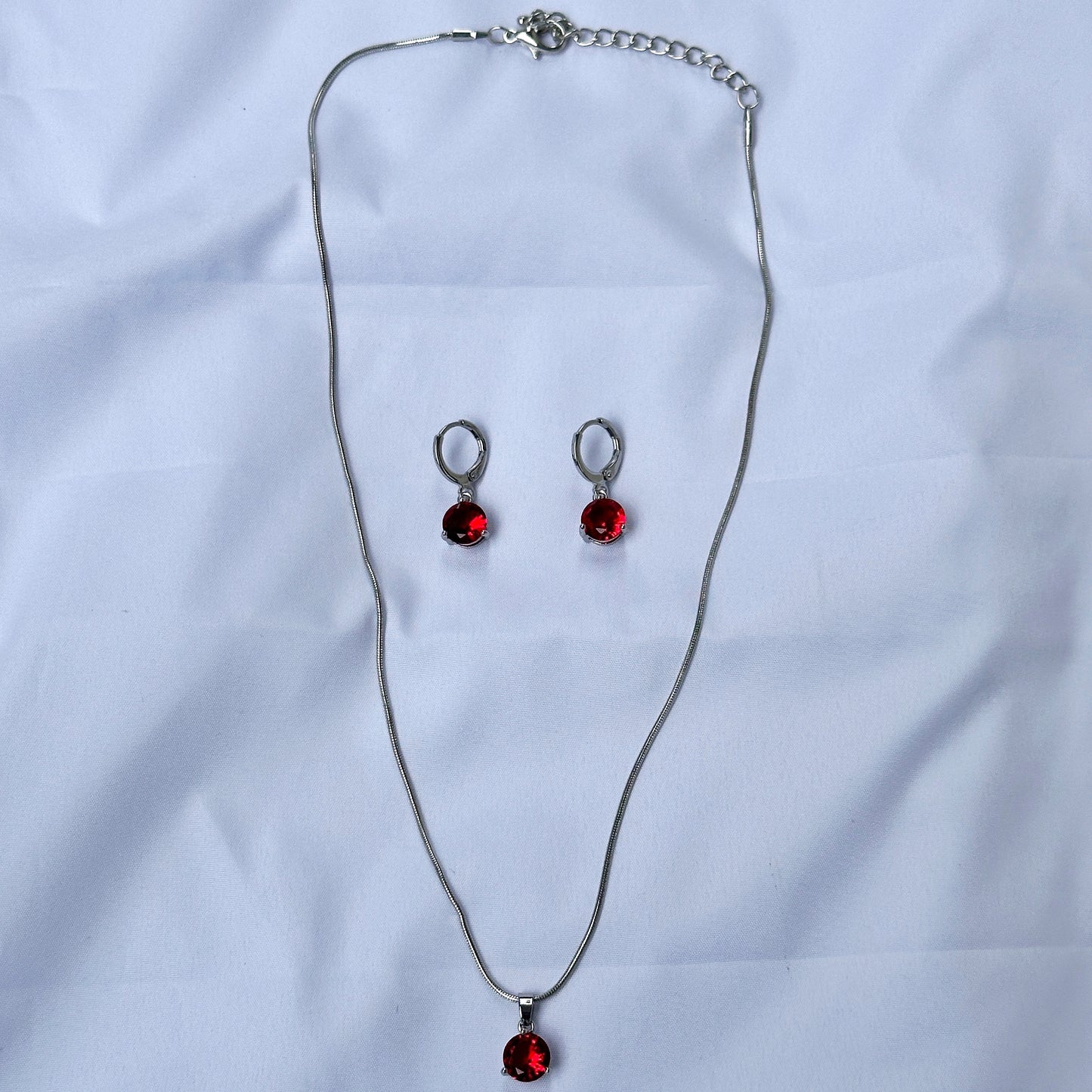 Red Ruby Cubic Zircon Silver Plated Pendant Set