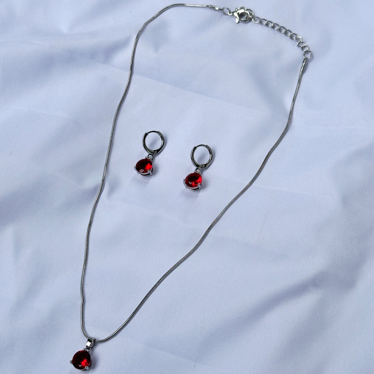 Red Ruby Cubic Zircon Silver Plated Pendant Set