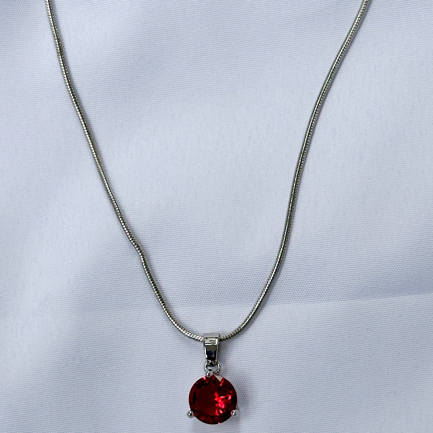 Red Ruby Cubic Zirconia American Diamond Silver Plated Pendant Set