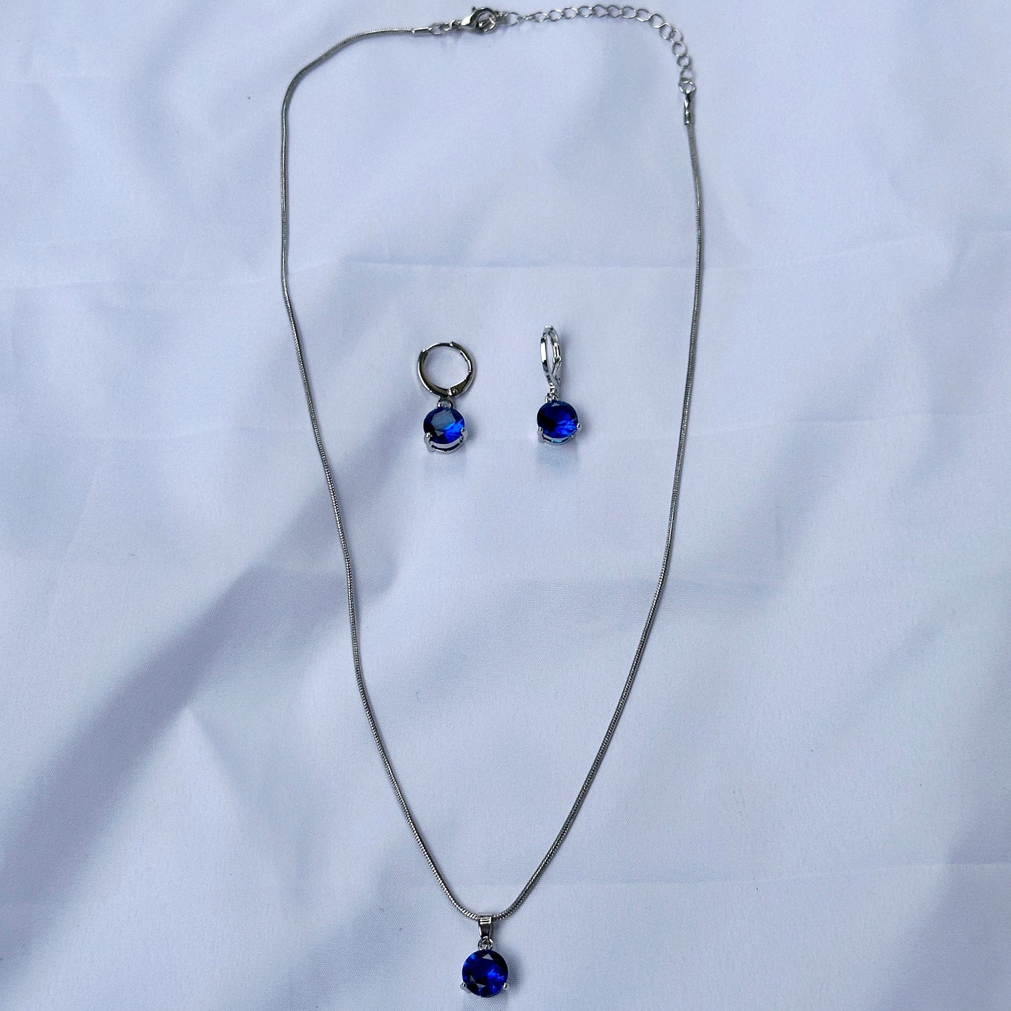 Blue Sapphire Cubic Zircon Silver Plated Pendant Set