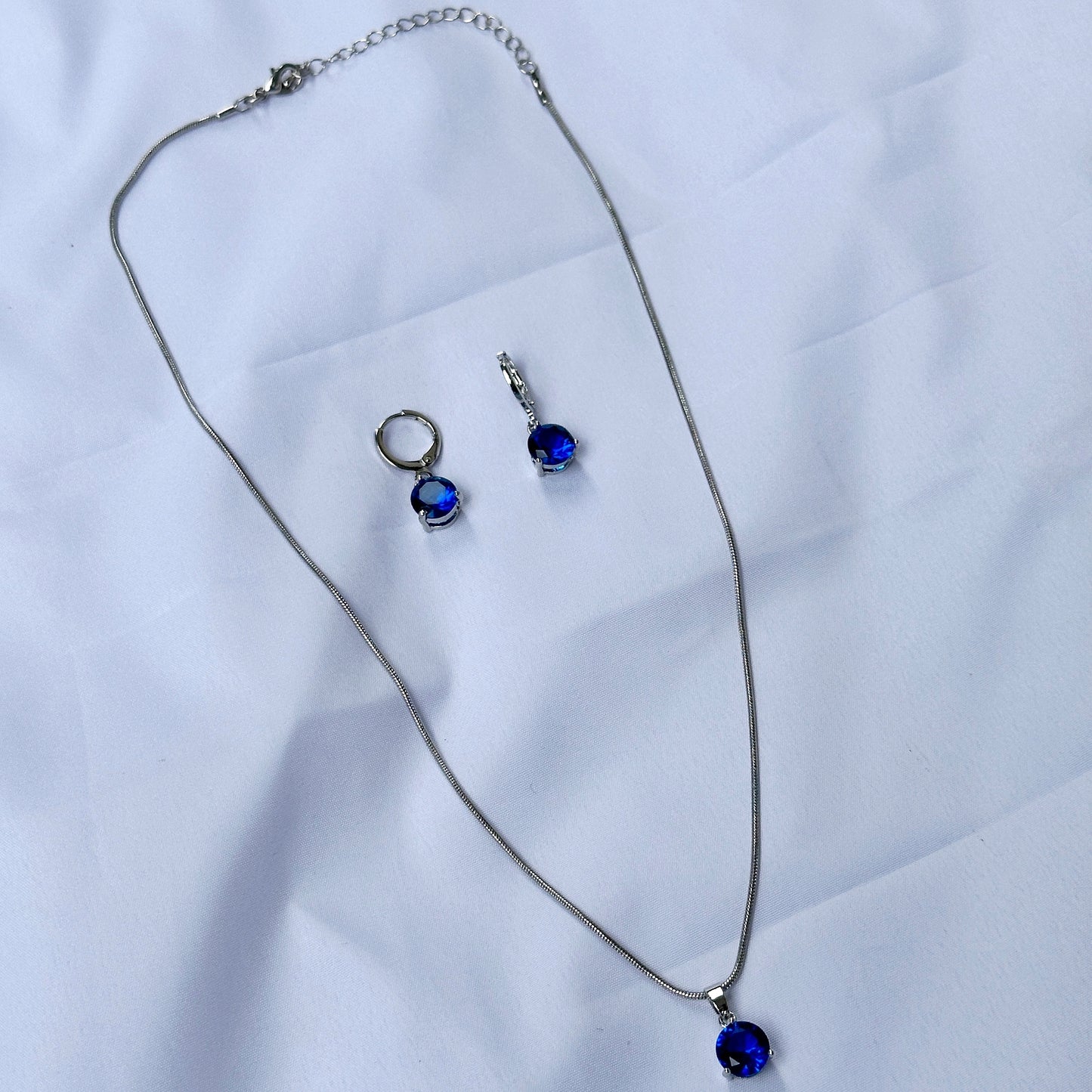Blue Sapphire Cubic Zircon Silver Plated Pendant Set