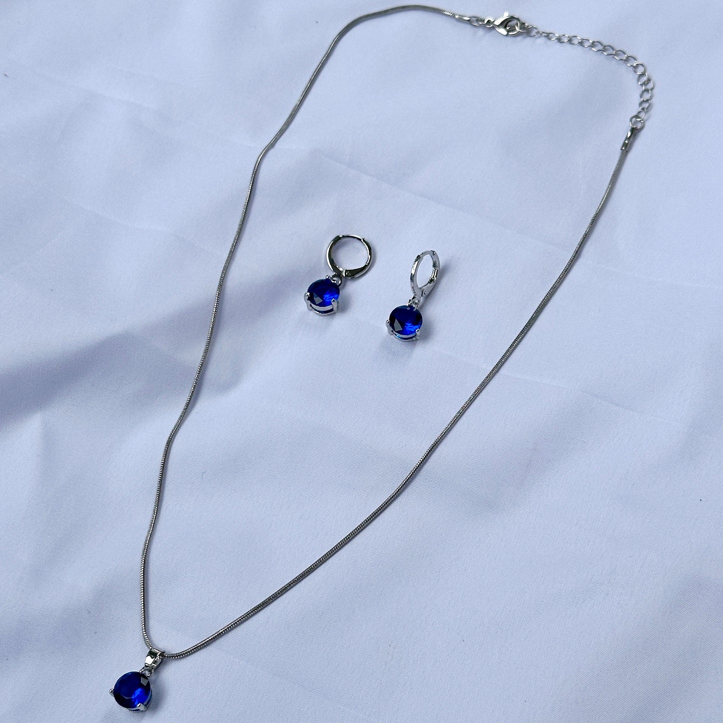 Blue Sapphire Cubic Zircon Silver Plated Pendant Set