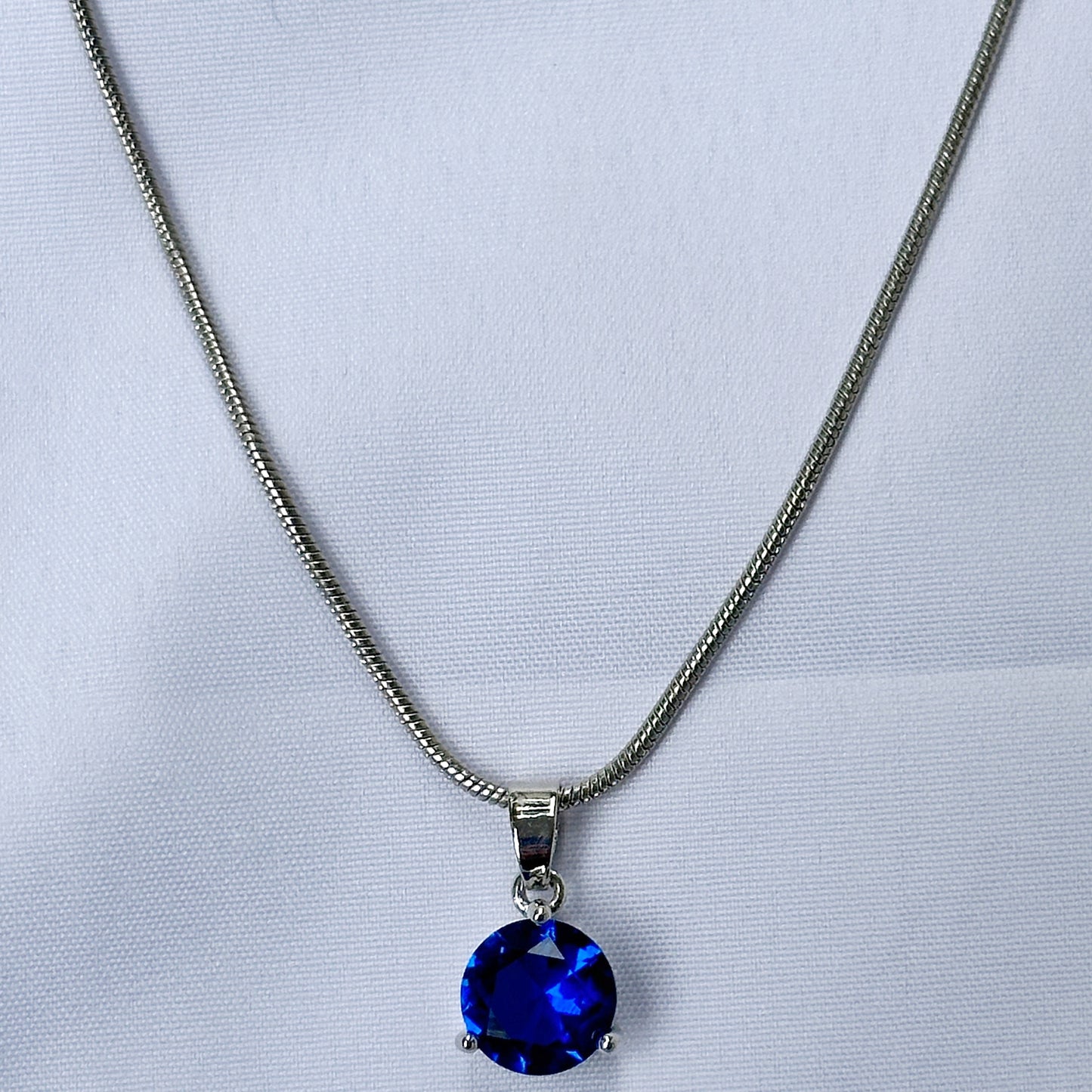 Blue Sapphire Cubic Zirconia American Diamond Silver Plated Pendant Set