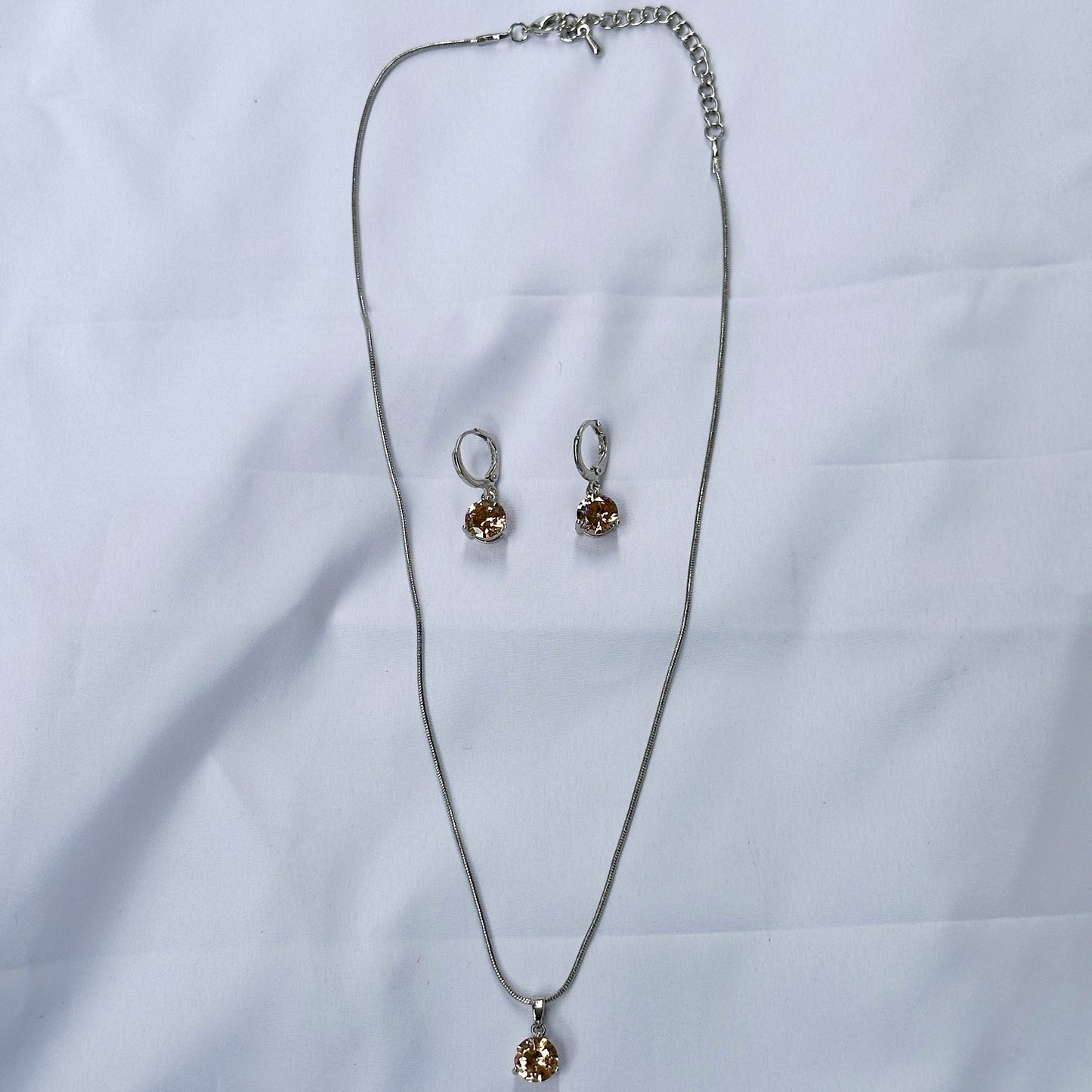 Lt Colorado Topaz Cubic Zircon Silver Plated Pendant Set
