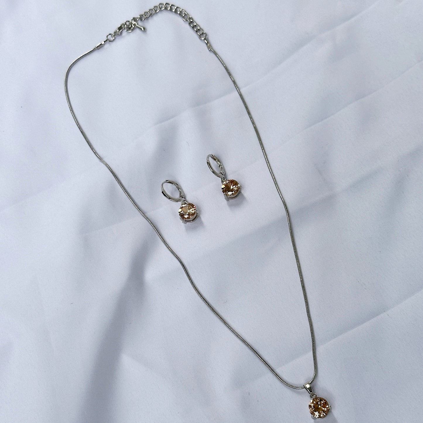 Lt Colorado Topaz Cubic Zircon Silver Plated Pendant Set