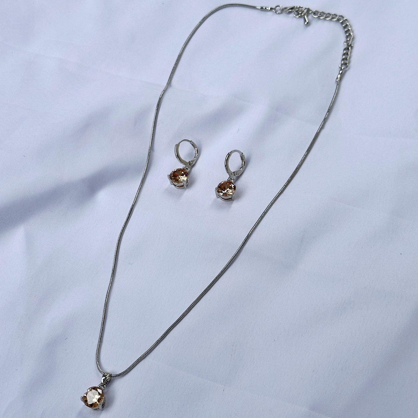 Lt Colorado Topaz Cubic Zircon Silver Plated Pendant Set