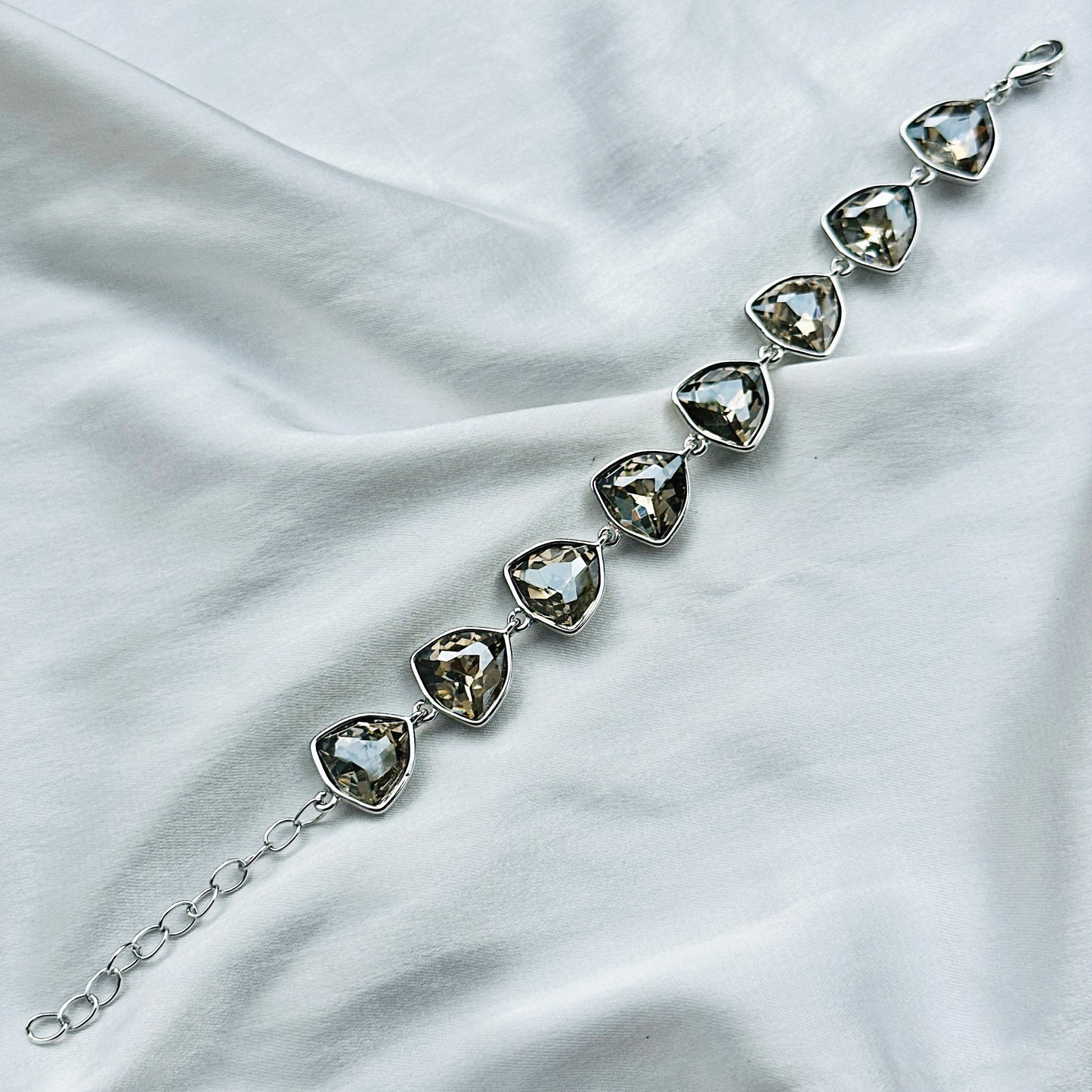 Black Morion Swarovski Crystal Silver Plated Chain Bracelet