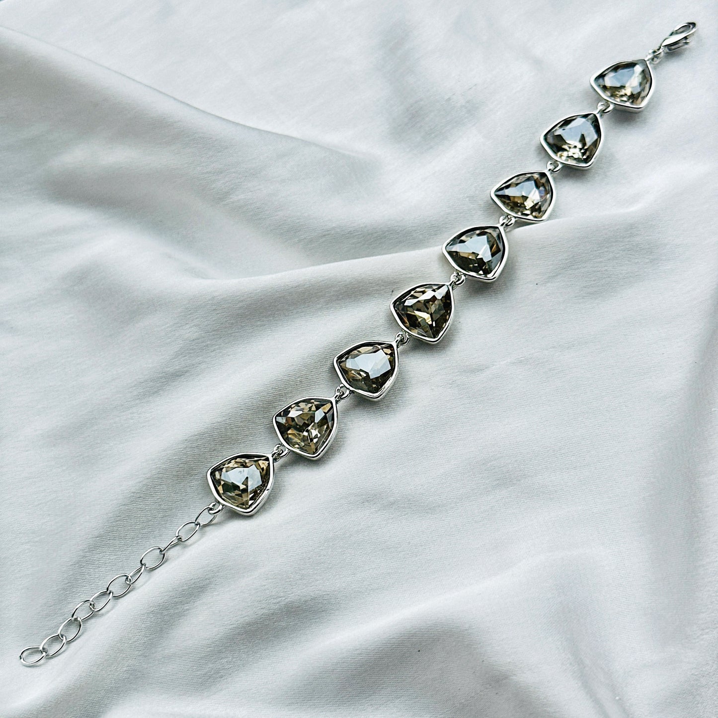 Black Morion Swarovski Crystal Silver Plated Chain Bracelet