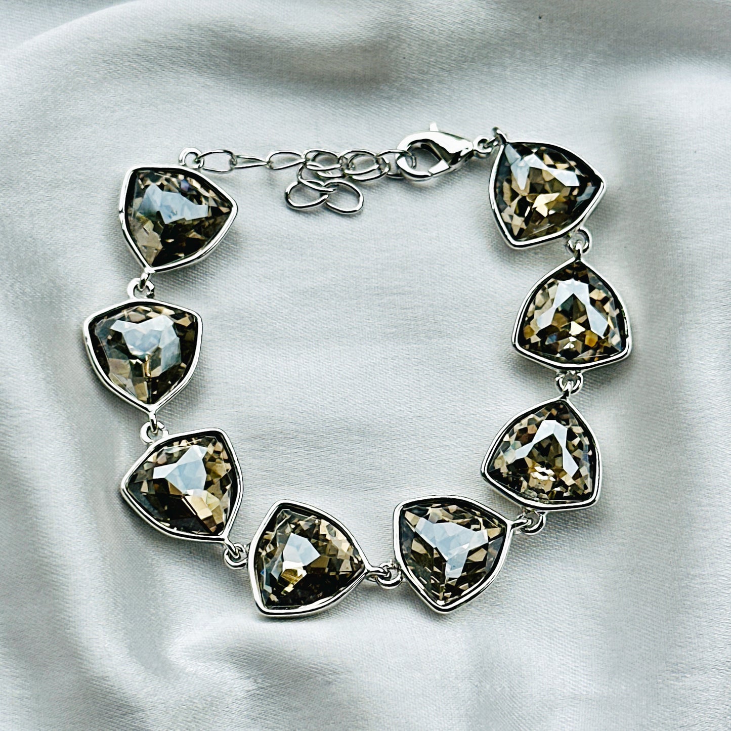 Black Morion Swarovski Crystal Silver Plated Chain Bracelet