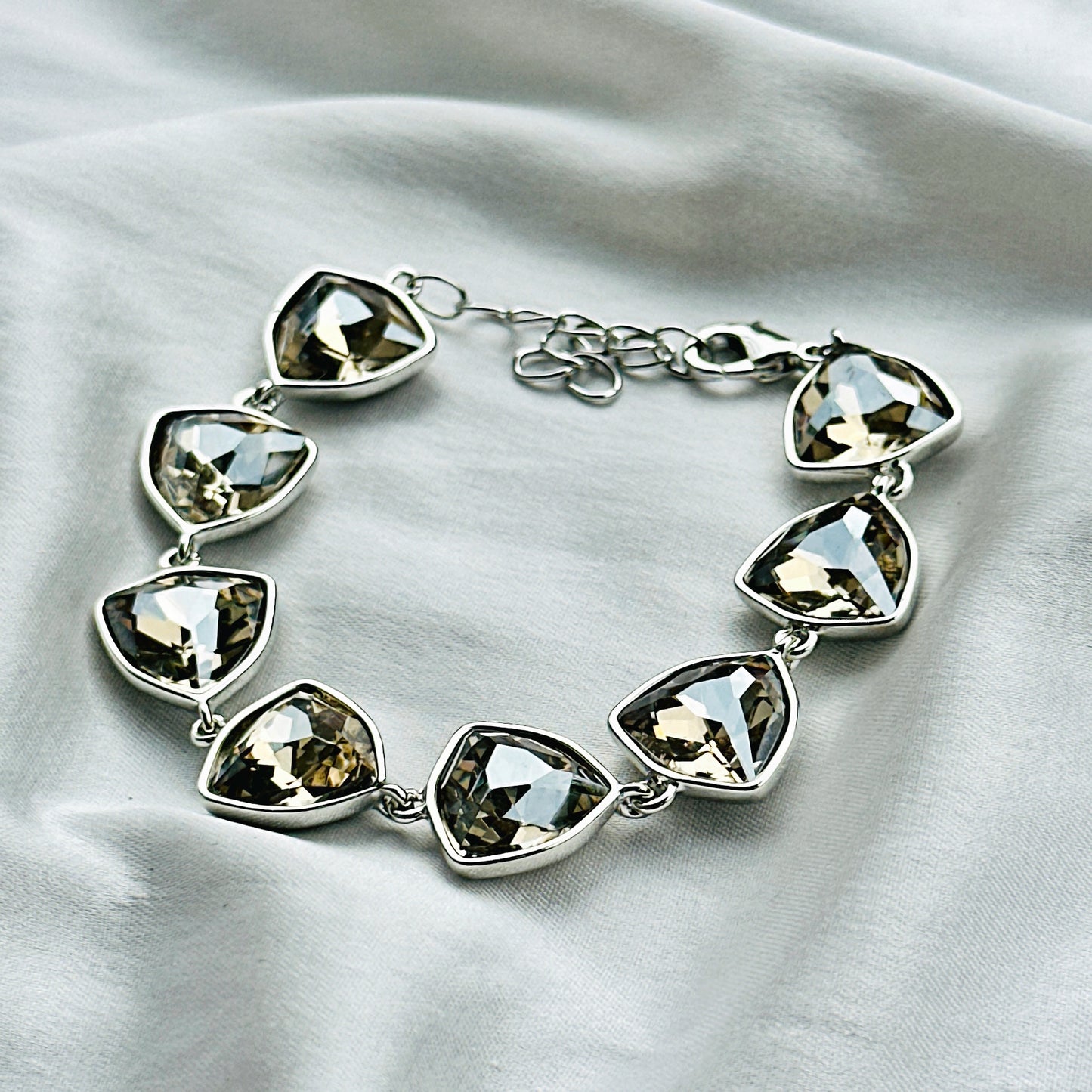 Black Morion Swarovski Crystal Silver Plated Chain Bracelet