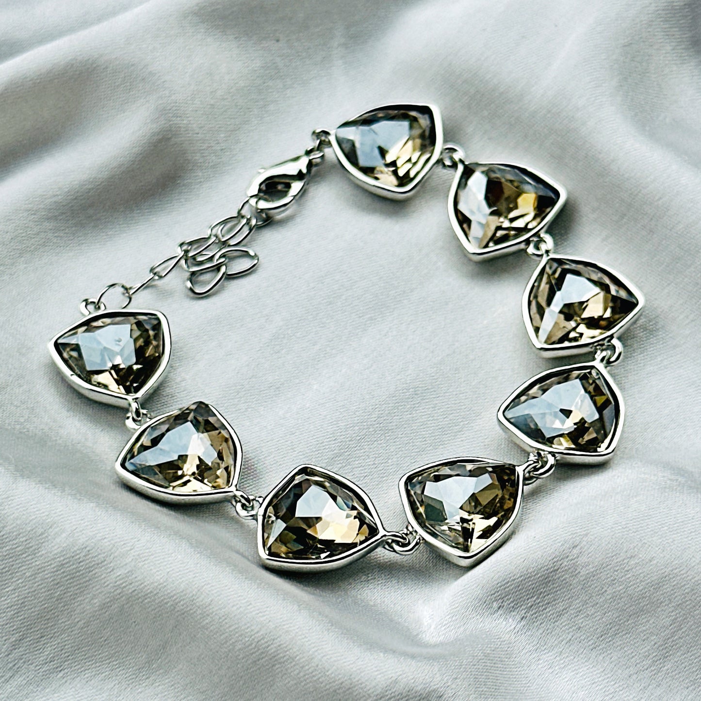 Black Morion Swarovski Crystal Silver Plated Chain Bracelet