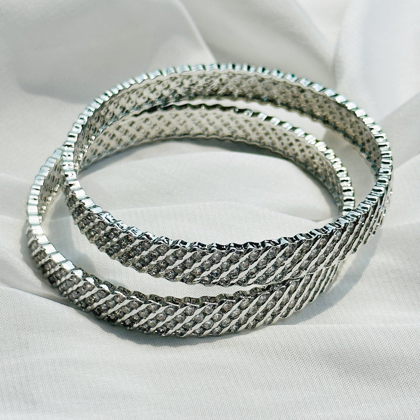 American Diamond Silver Plated Bangles Set of 2