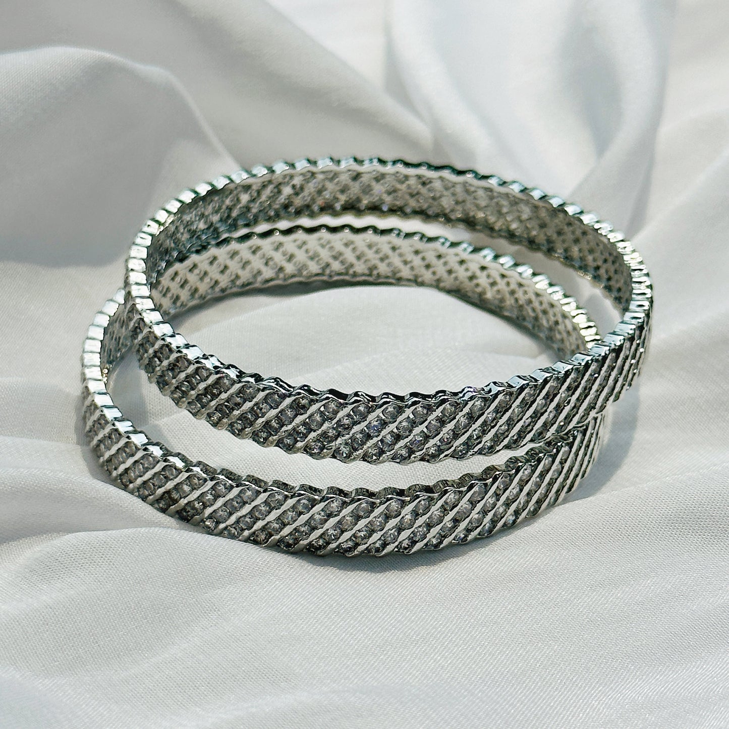 American Diamond Silver Plated Bangles Set of 2