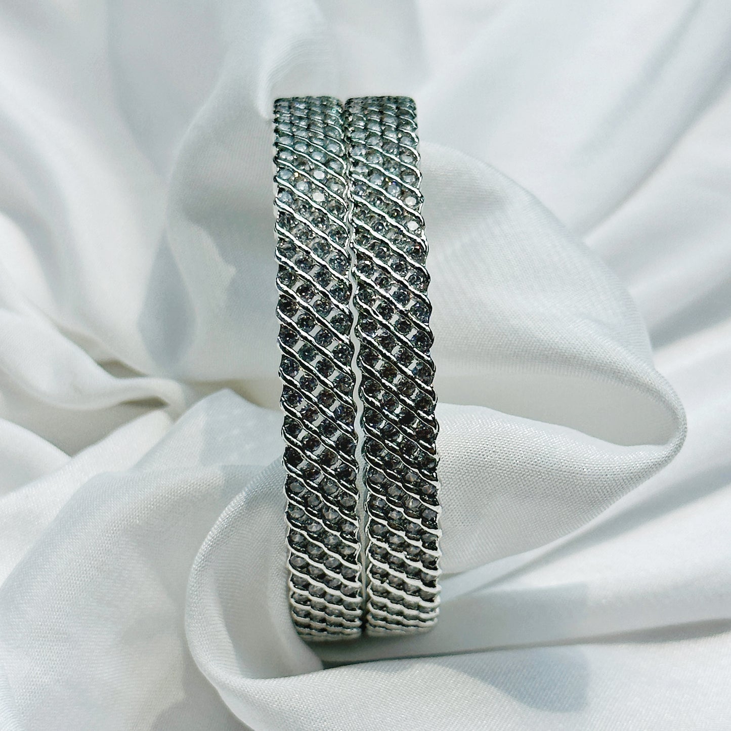 American Diamond Silver Plated Bangles Set of 2
