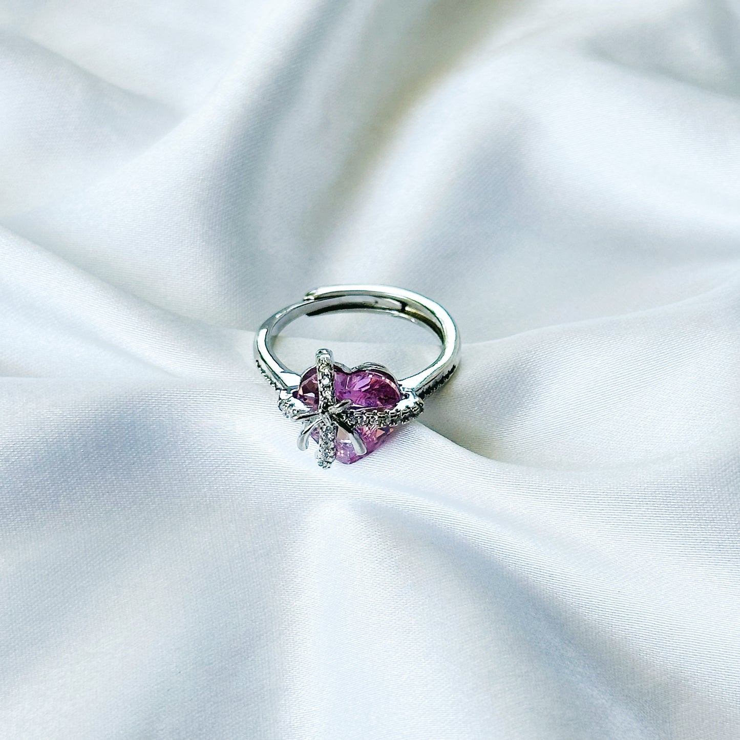 Pink Topaz Cubic Zircon American Diamond Silver Plated Adjustable Ring