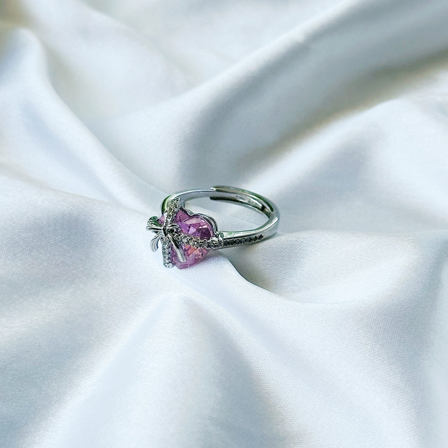 Pink Topaz Cubic Zirconia Ice Cut American Diamond Silver Plated Adjustable Ring