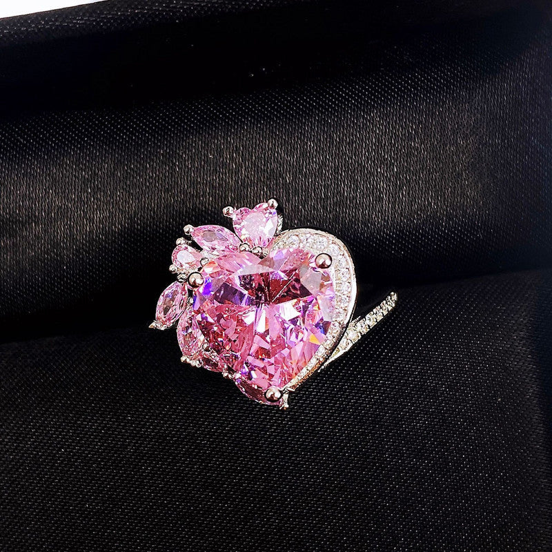 Pink Topaz Cubic Zircon American Diamond Silver Plated Adjustable Ring