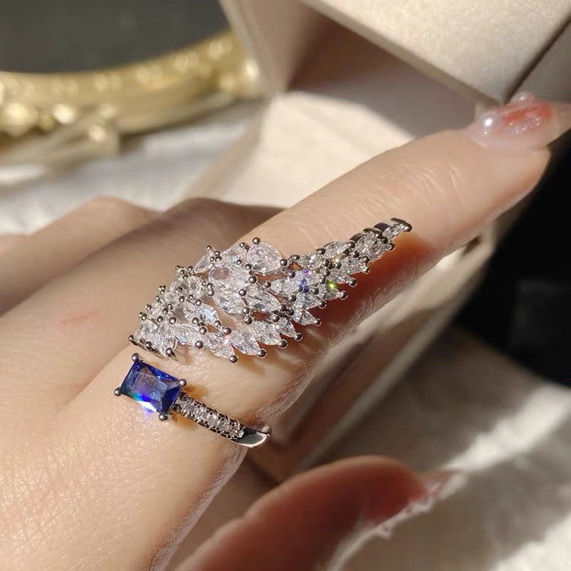 Blue Sapphire Cubic Zircon American Diamond Silver Plated Adjustable Ring