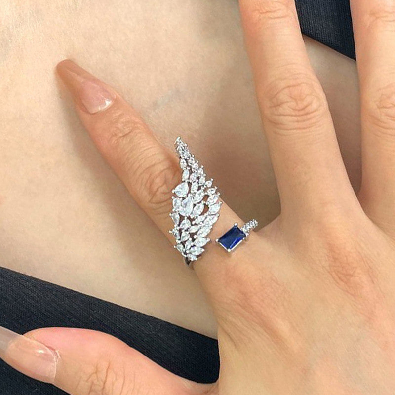Blue Sapphire Cubic Zircon American Diamond Silver Plated Adjustable Ring