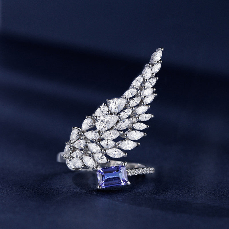 Blue Sapphire Cubic Zircon American Diamond Silver Plated Adjustable Ring