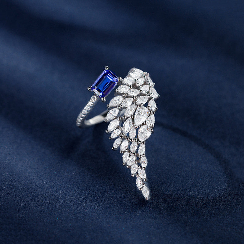 Blue Sapphire Cubic Zircon American Diamond Silver Plated Adjustable Ring