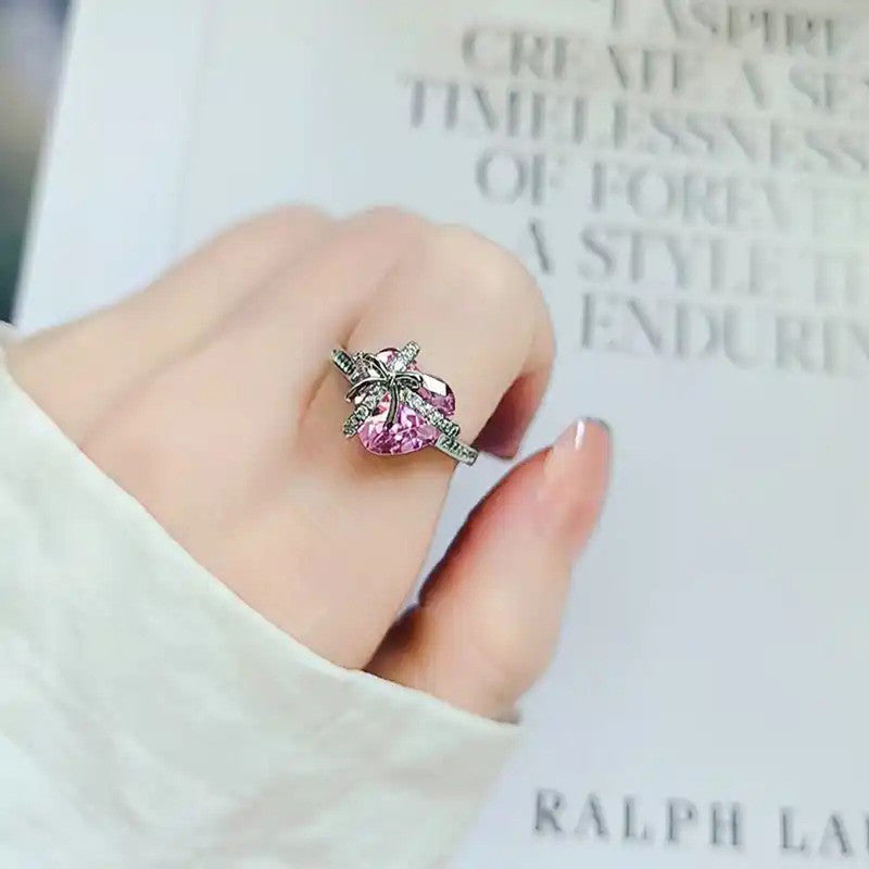Pink Topaz Cubic Zircon American Diamond Silver Plated Adjustable Ring