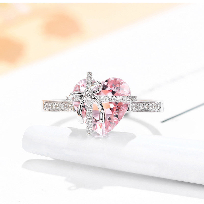 Pink Topaz Cubic Zircon American Diamond Silver Plated Adjustable Ring