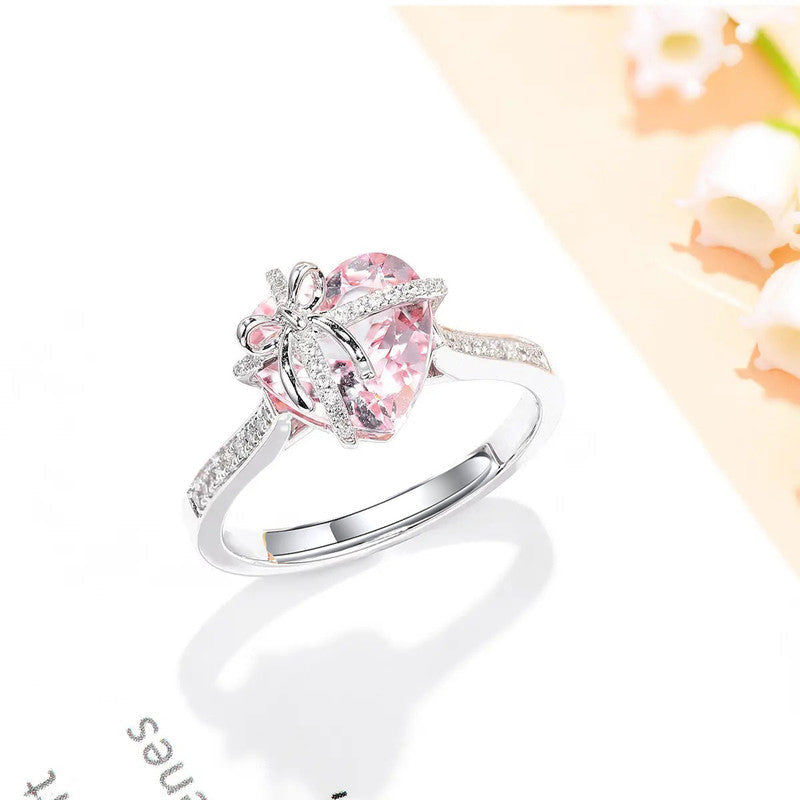Pink Topaz Cubic Zircon American Diamond Silver Plated Adjustable Ring