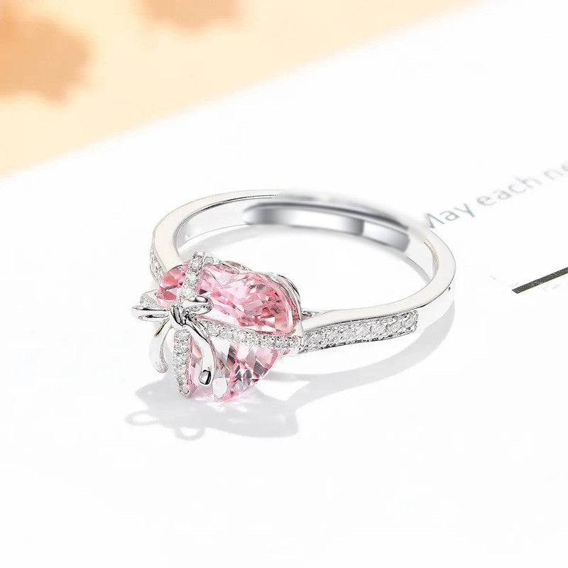 Pink Topaz Cubic Zircon American Diamond Silver Plated Adjustable Ring