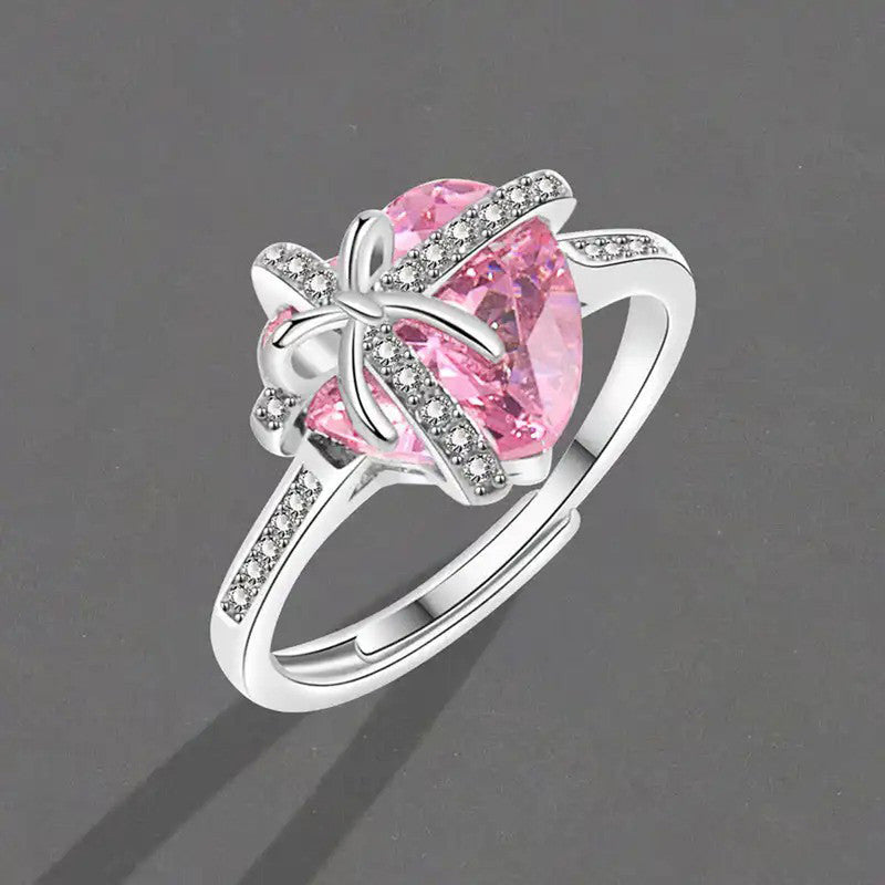 Pink Topaz Cubic Zircon American Diamond Silver Plated Adjustable Ring