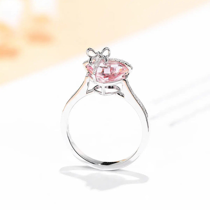 Pink Topaz Cubic Zircon American Diamond Silver Plated Adjustable Ring
