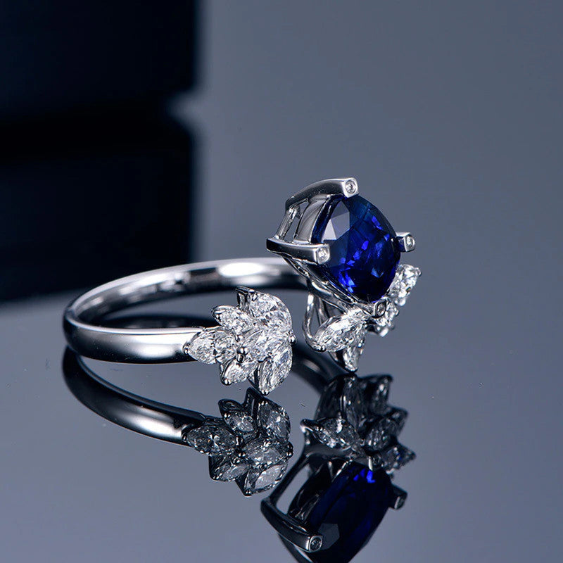 Blue Sapphire Cubic Zircon American Diamond Silver Plated Adjustable Ring