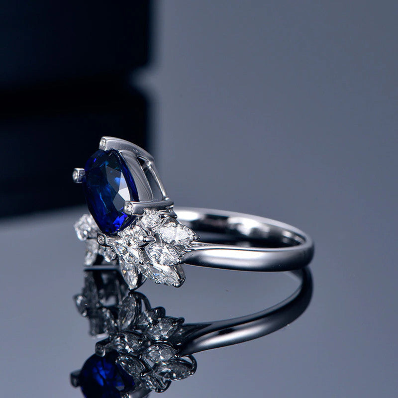 Blue Sapphire Cubic Zircon American Diamond Silver Plated Adjustable Ring
