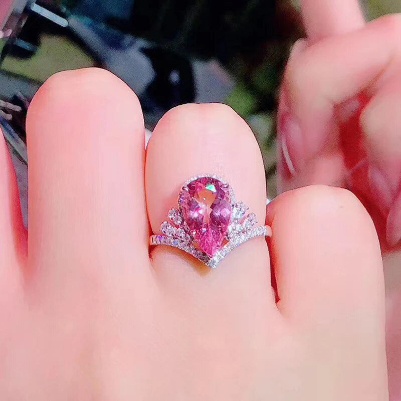 Pink Topaz Cubic Zircon American Diamond Silver Plated Adjustable Ring