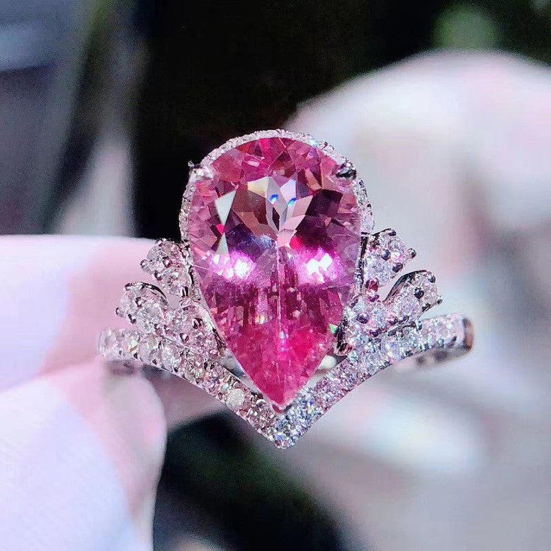 Pink Topaz Cubic Zircon American Diamond Silver Plated Adjustable Ring