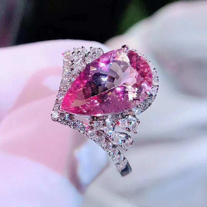 Pink Topaz Cubic Zircon American Diamond Silver Plated Adjustable Ring