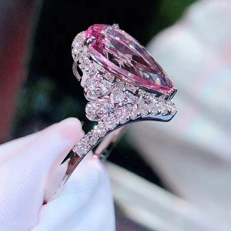 Pink Topaz Cubic Zircon American Diamond Silver Plated Adjustable Ring