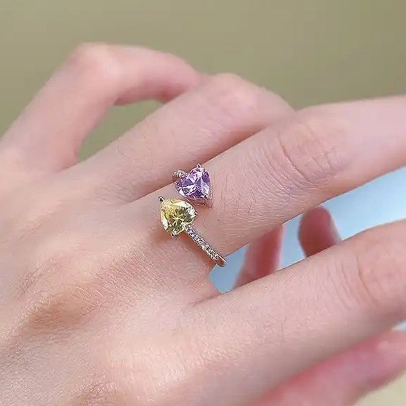 Yellow Topaz/Pink Topaz Cubic Zircon American Diamond Silver Plated Adjustable Ring