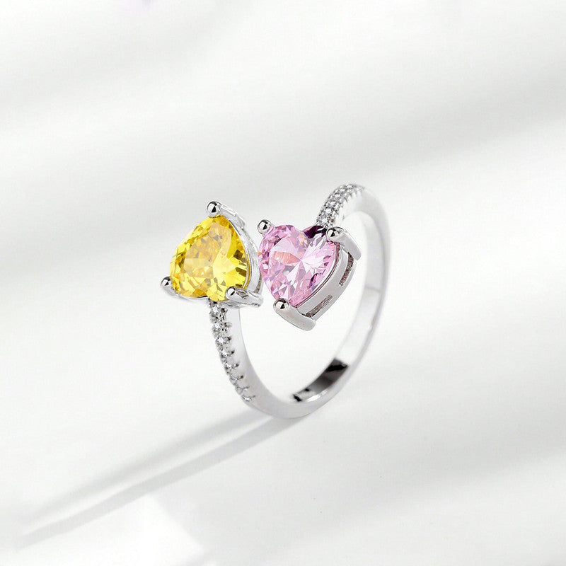 Yellow Topaz/Pink Topaz Cubic Zircon American Diamond Silver Plated Adjustable Ring
