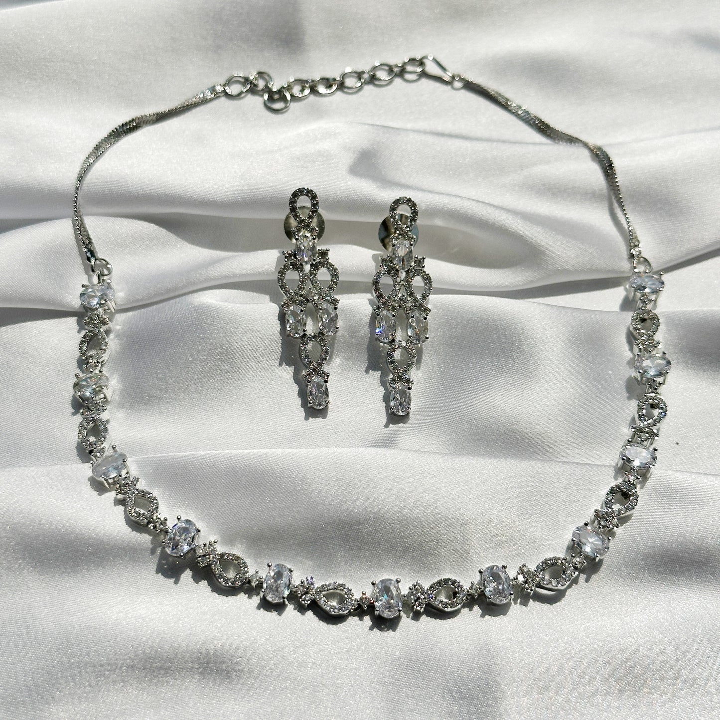 American Diamond Silver Plated Necklace Set