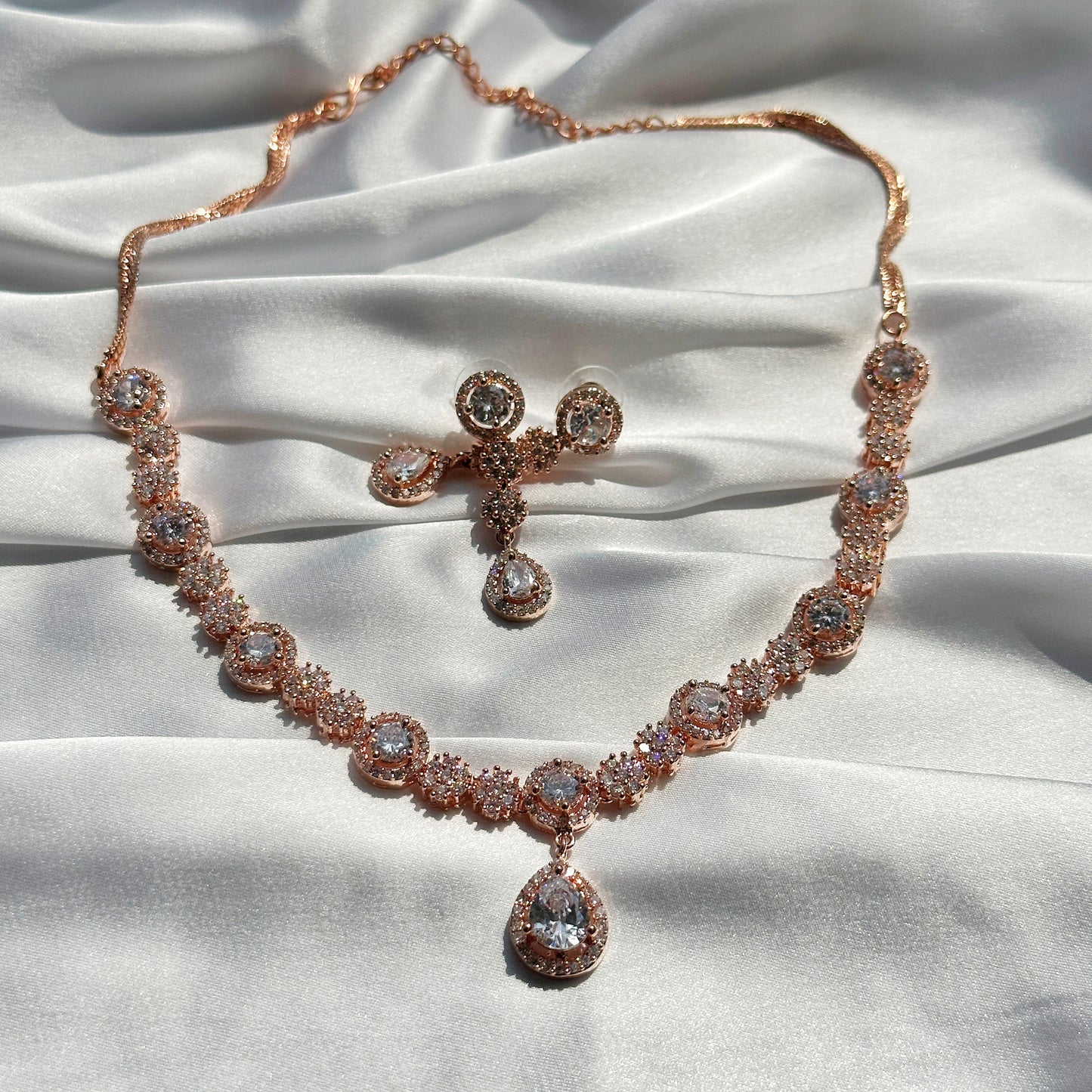 American Diamond Rose Gold Plated Necklace Set